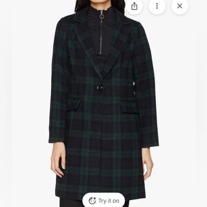 New Look Green Plaid Check Coat - Size 0